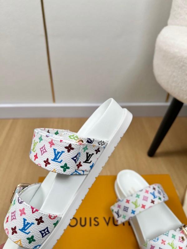 2025 Women Louis Vuitton White Multicolor Canvas Slippers KFY00280