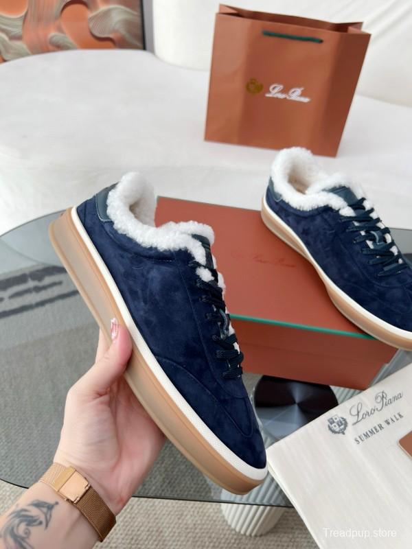 2024 Women Le Parmentier Navy Suede Shearling Sneakers MJ00350