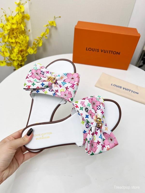 2025 Women Louis Vuitton White Pink Leather Slippers LY00190