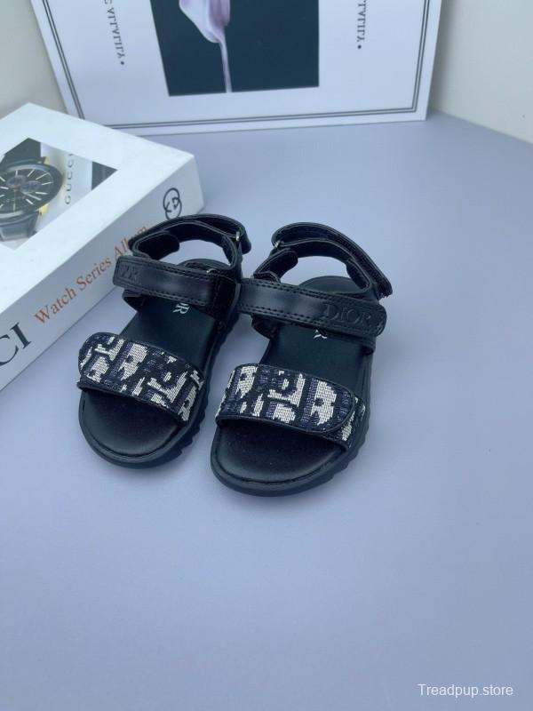 2025 Kids Dior Black Fabric Leather Sandals