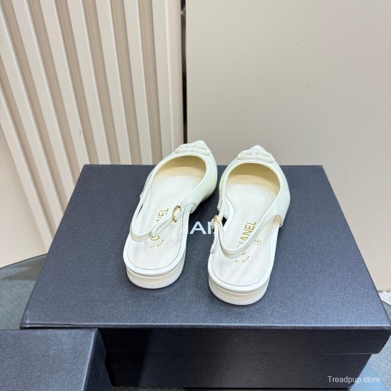 2025 Women Chanel White Leather Slingback Pumps