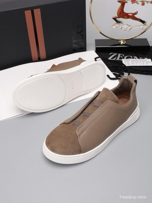 2024 Men Ermenegildo Zegna Brown Suede Leather Sneakers MJ00240