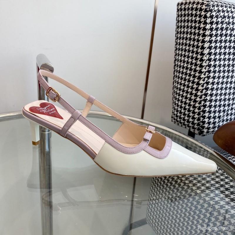 2025 Women Roger Vivier White Pink Leather Patent Leather Slingback KFY00340