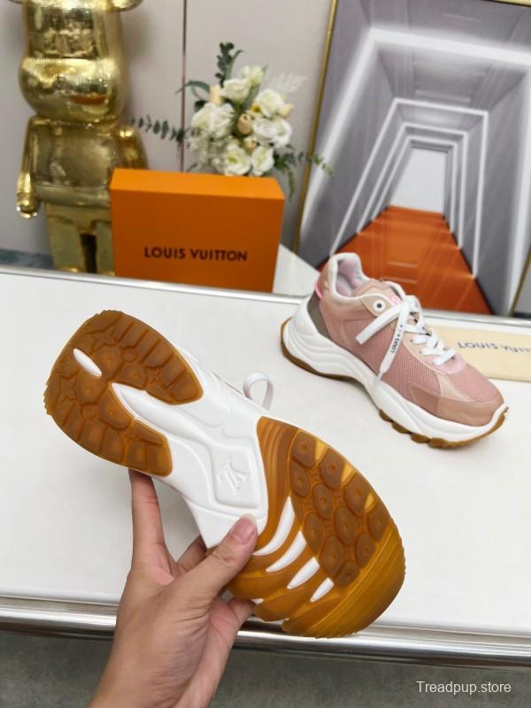 2025 Women Louis Vuitton Pink White Mesh Leather Sneakers LY00340