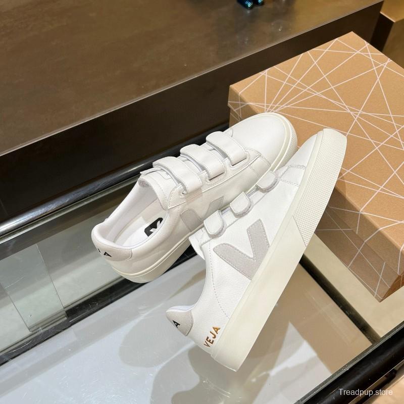 2025 Unisex VEJA White Leather Canvas Sneakers V-Logo MJ00240