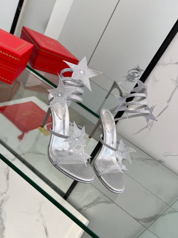2025 Women RC Silver Crystal Leather High Heels Spiral Strap LY00340
