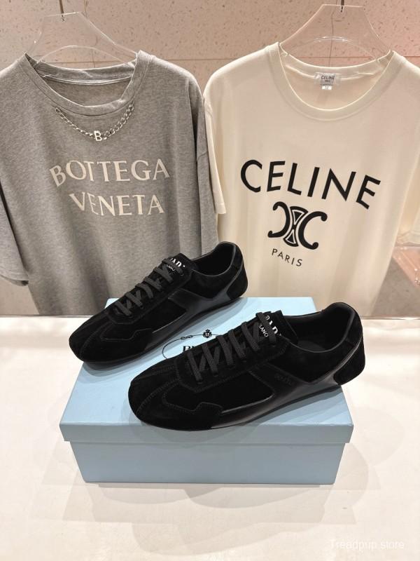 2025 Unisex Prada Black Suede Leather Casual Shoes KFY00300