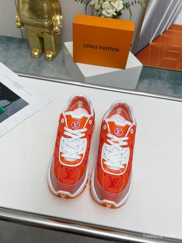2025 Unisex Louis Vuitton Orange White Mesh Leather Sneakers LY00340(F)/LY00341(M)