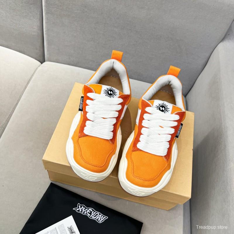 2025 Women HEYDAY Orange White Suede Canvas Wave Sneakers KFY00260