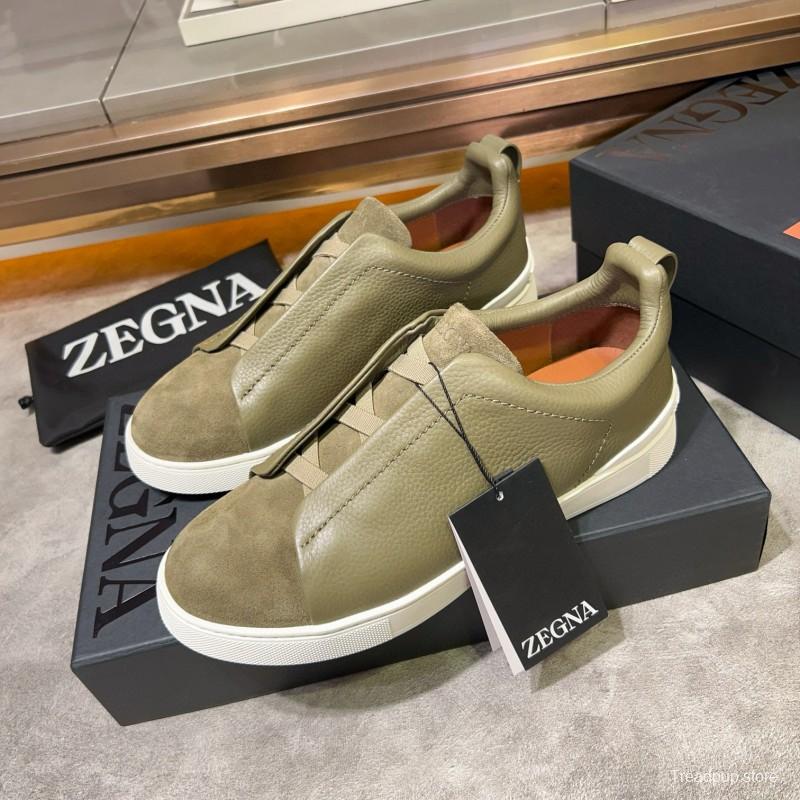 2024 Men Ermenegildo Zegna Green Suede Calfskin Sneakers MJ00280