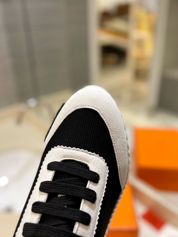 2024 Unisex Hermès black white leather mesh sneakers