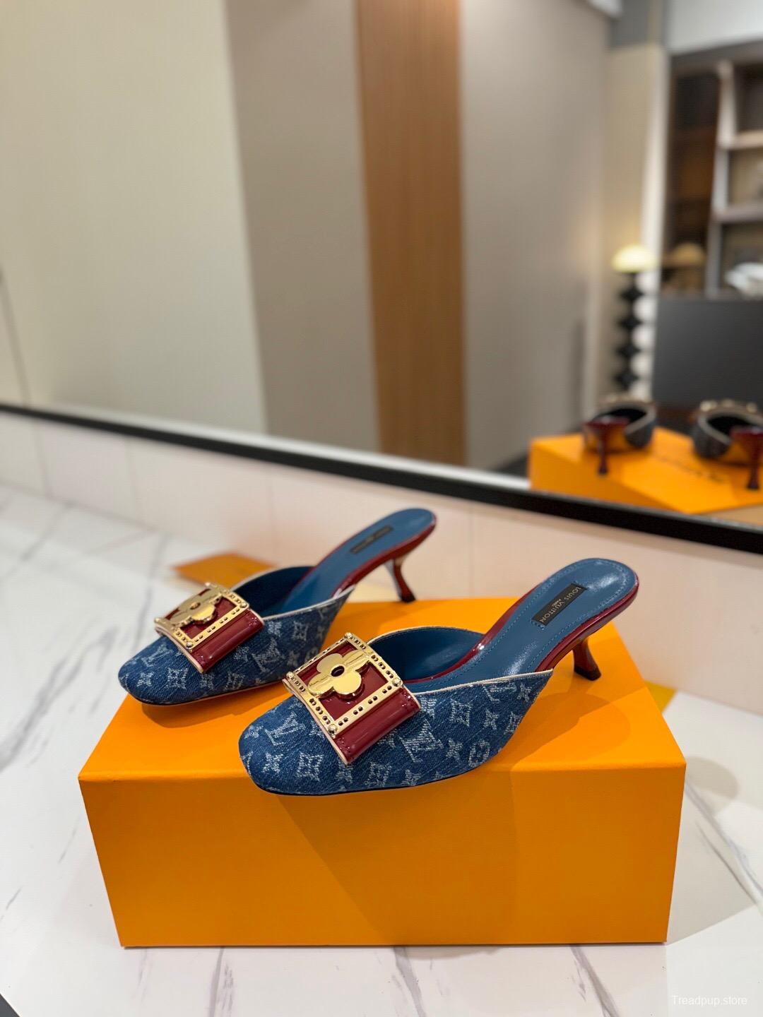 2025 Women LV Blue Denim Leather Mules KFY00320
