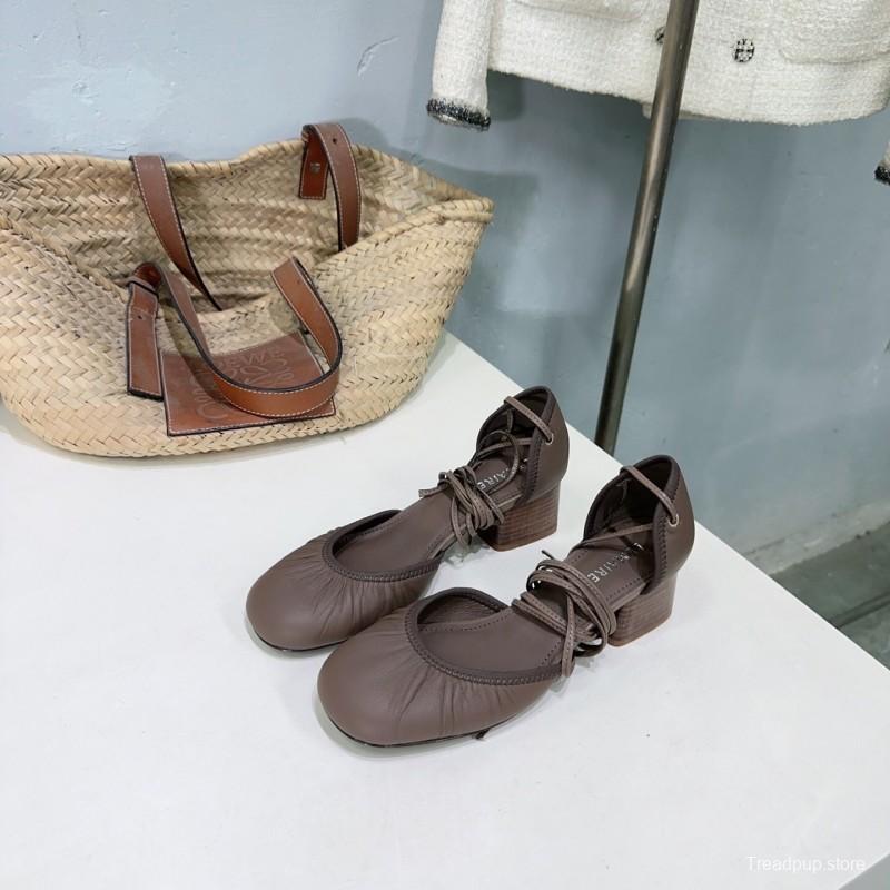 2025 Women LEMAIRE Brown Leather Mary Jane Lace-up Shoes