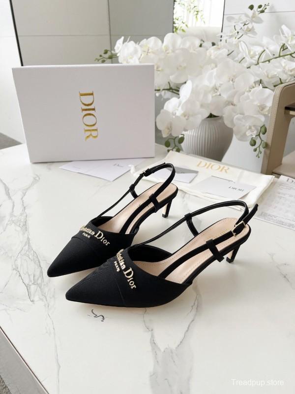 2025 Women Dior Black Fabric Slingback Kitten Heel