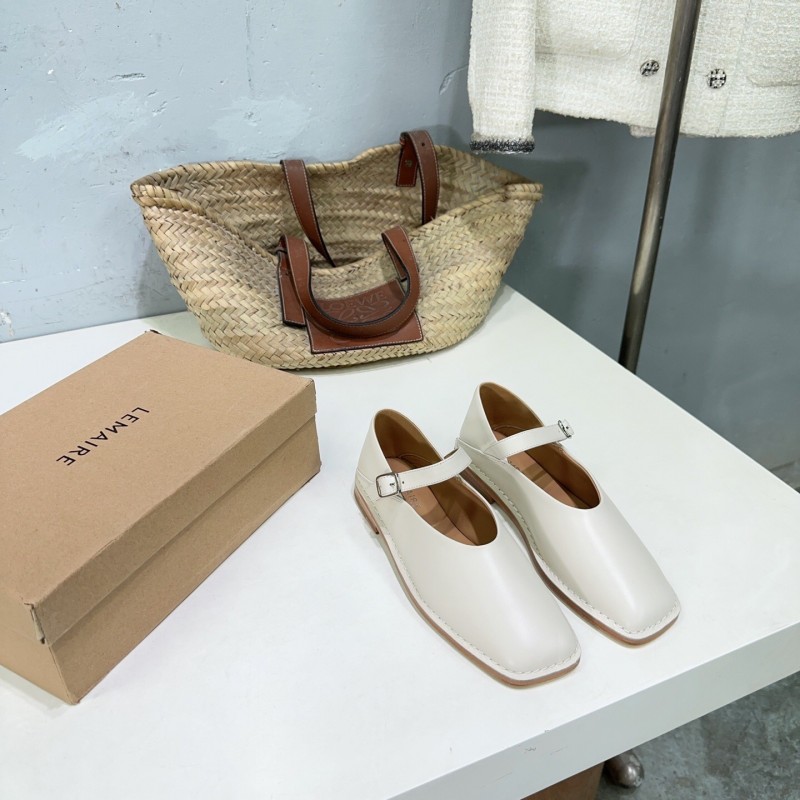 2025 Women Lemaire White Leather Mary Jane Strap Shoes