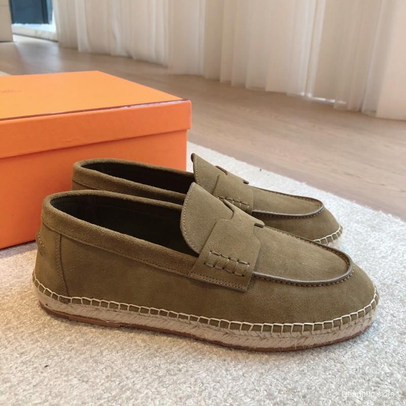 2025 Unisex Hermès Eclair Brown Suede Calfskin Loafers AS00380