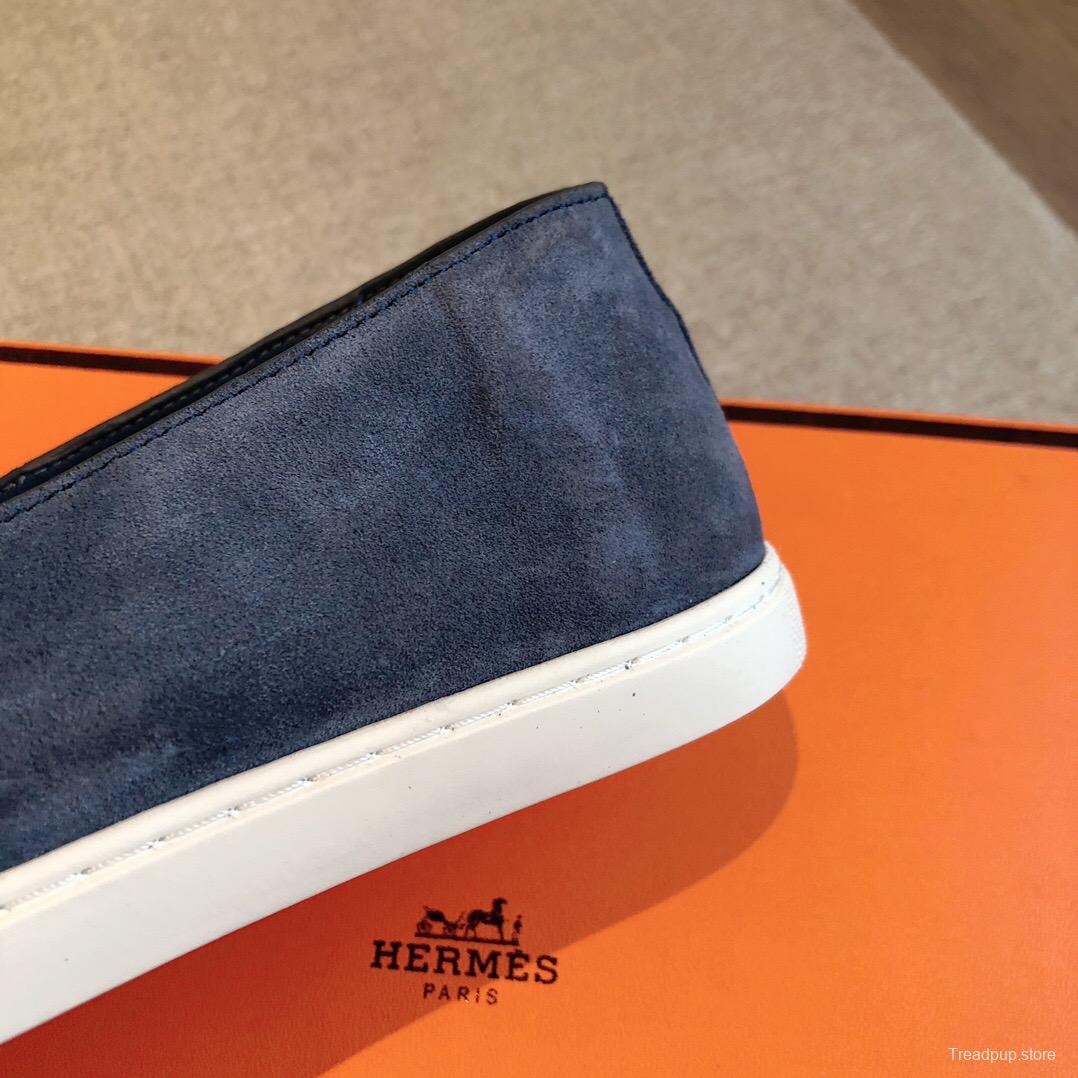 2025 Unisex Hermes Blue Suede Plimsolls AS00380