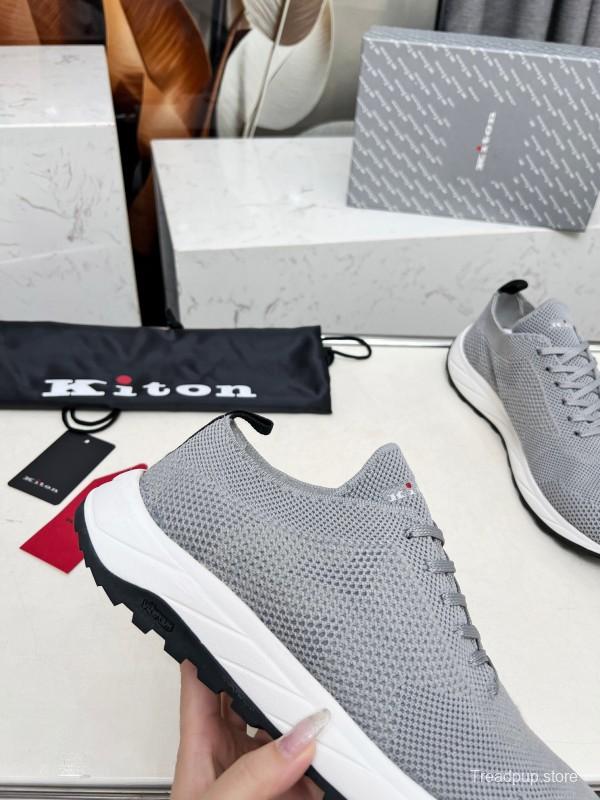 2025 Men Kiton Grey Knit Mesh Sneakers Lightweight Rubber Sole AS00320