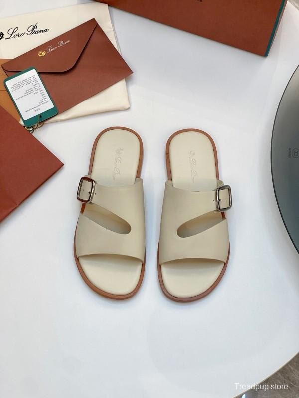 2025 Men Loro Piana Ivory Leather Slippers AS00250