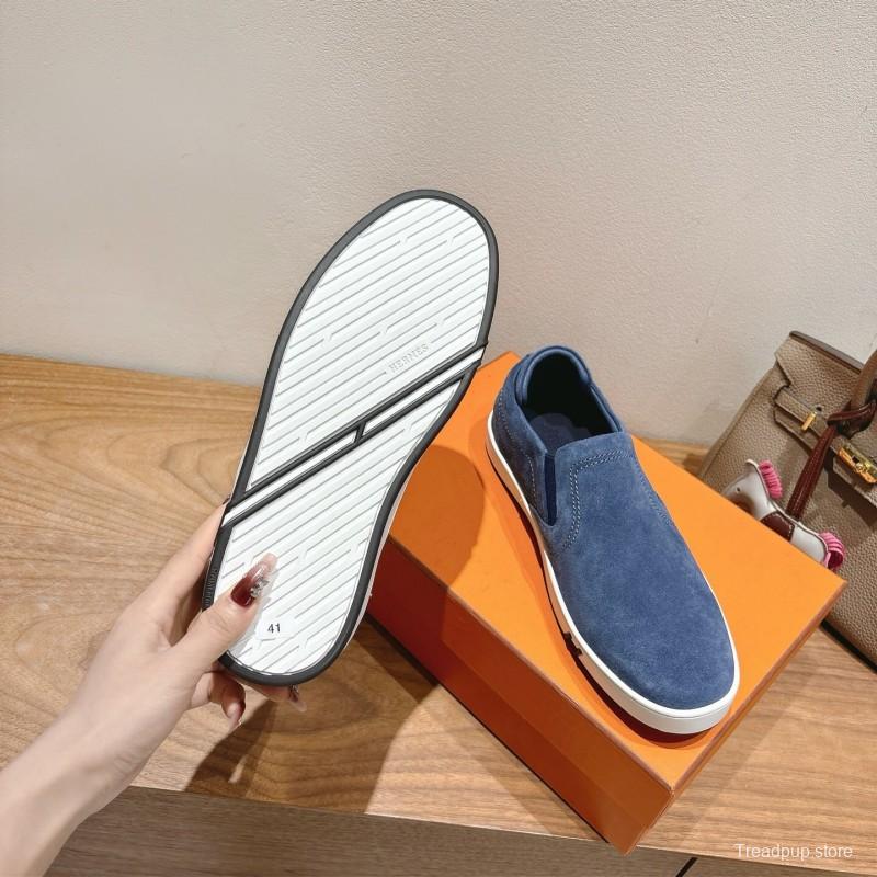 2025 Unisex Hermès Blue Suede Slip-On Sneaker AS00380