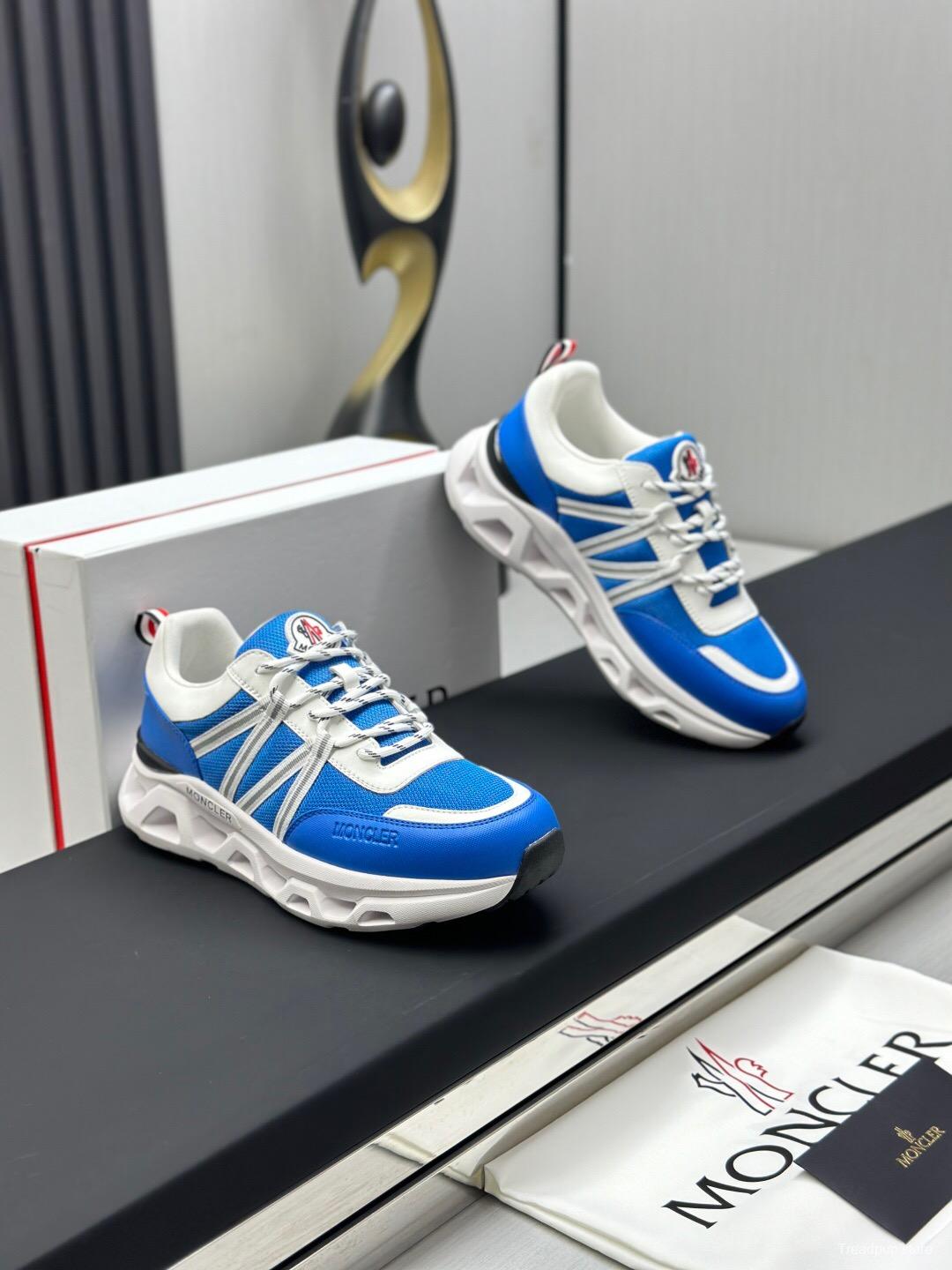 2025 Unisex Moncler Blue White Nylon Mesh Trailgrip GTX Outdoor Sneakers AS00390