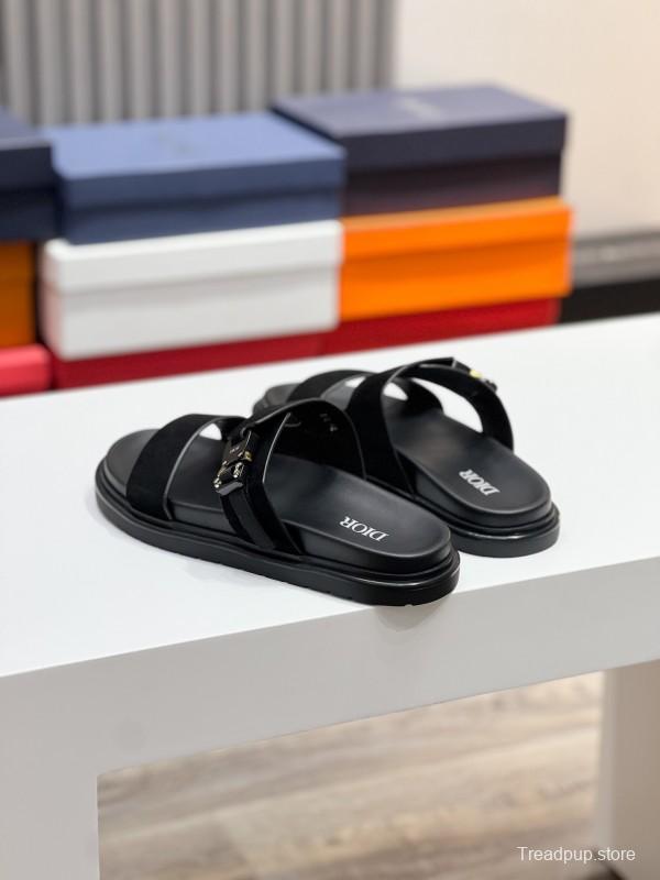 2025 Men Dior Black Leather Slippers AS00190