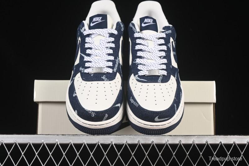 Nike Air Force 1 '07 Low Supreme Collaboration Blue Denim White Swoosh Casual Sneakers - LW9279-005