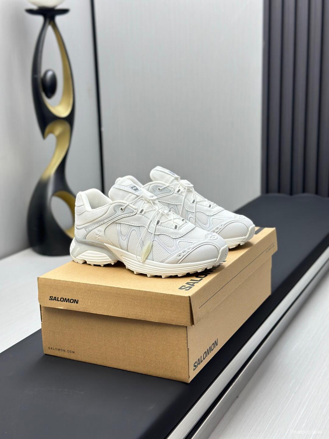 2025 Unisex SALOMON White Cream Leather Mesh Outdoor Sneakers KFY00320