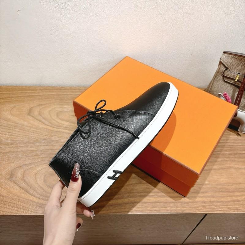 2025 Unisex Hermes Black White Leather Boots Classic Style