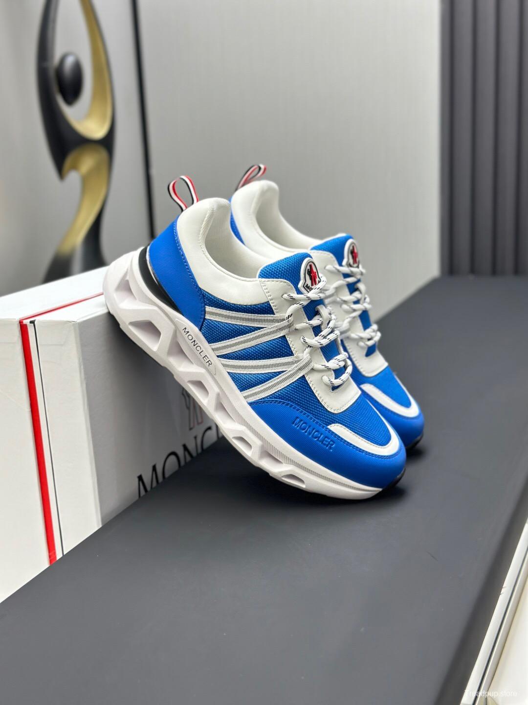 2025 Unisex Moncler Blue White Nylon Mesh Trailgrip GTX Outdoor Sneakers AS00390