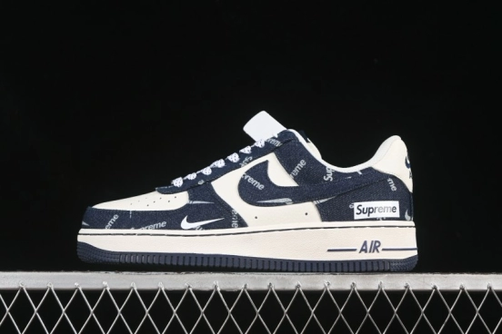 Nike Air Force 1 '07 Low Supreme Collaboration Blue Denim White Swoosh Casual Sneakers - LW9279-005