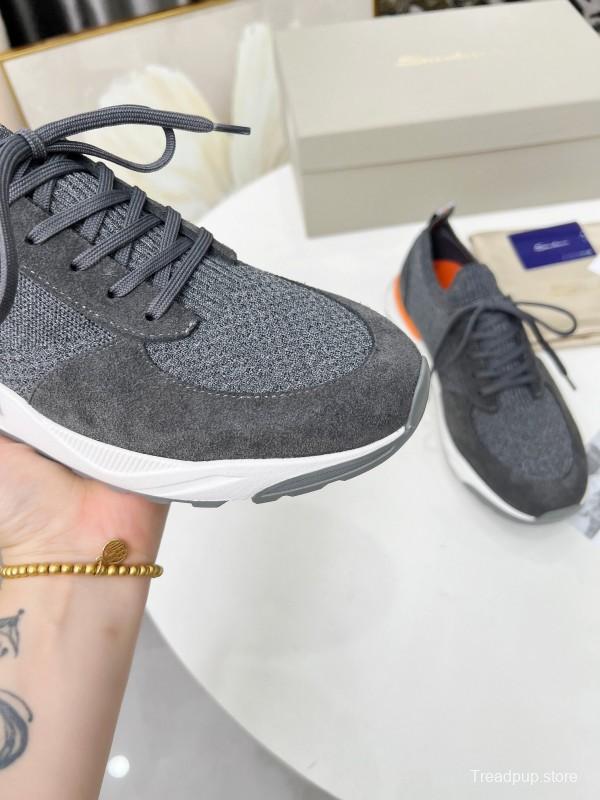 2025 Unisex Santoni Grey Orange Wool Blend Knit Sneakers AS00320