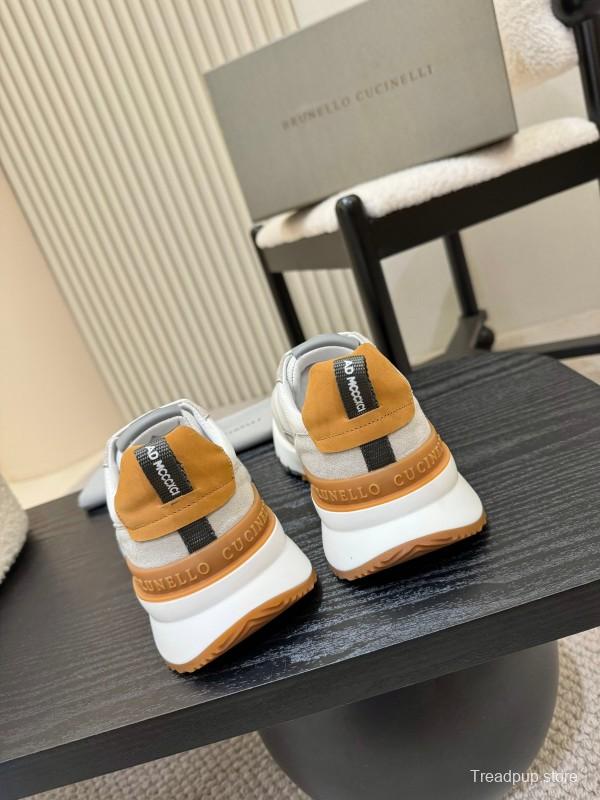 2025 Men Brunello Cucinelli White Orange Calfskin Leather Casual Sneakers AS00320