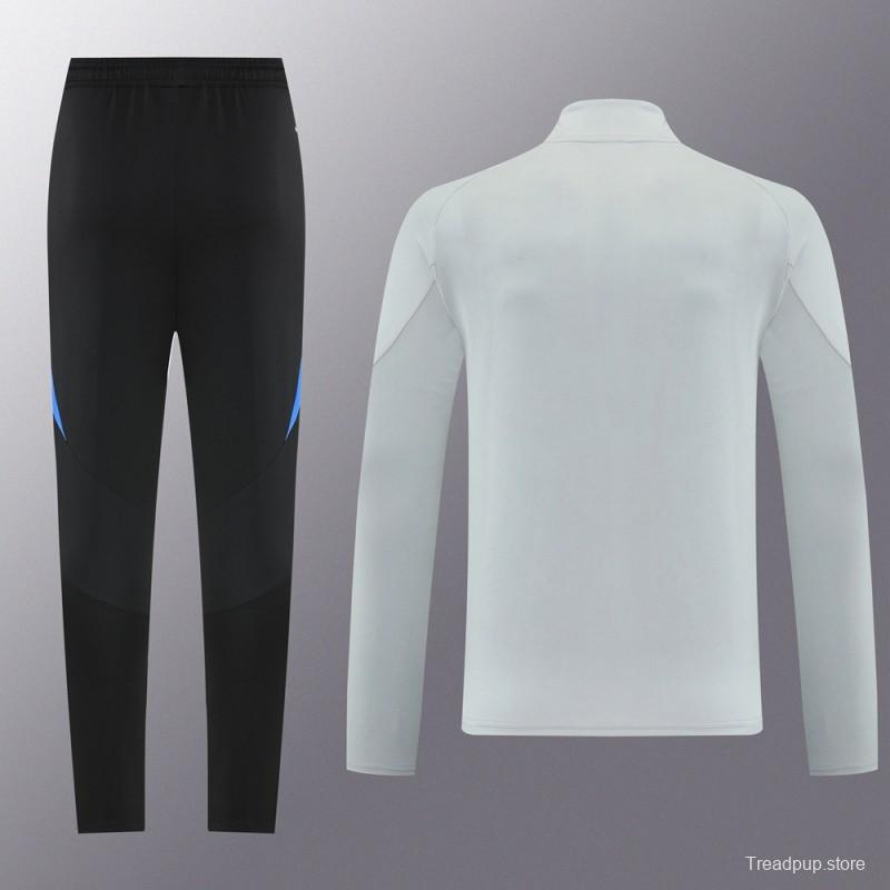 2025 Adidas Light Grey & Black with Leopard Print Pattern Half Zipper Jacket +Long Pants