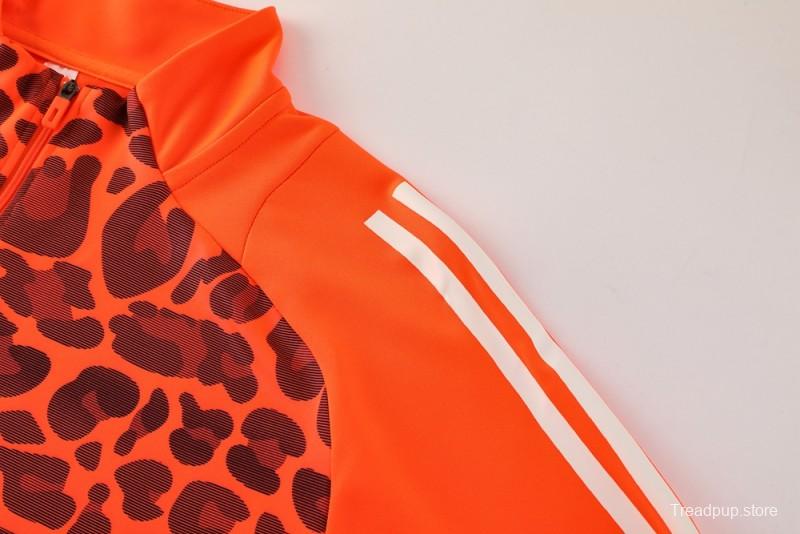 2025 Adidas Orange & Black with Leopard Print Pattern Half Zipper Jacket +Long Pants