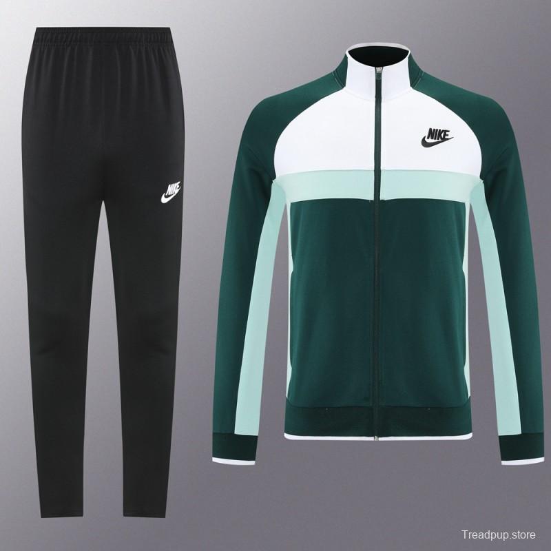 2025 Nike Green/White Full Hoodie Zipper Jacket +Long Pants