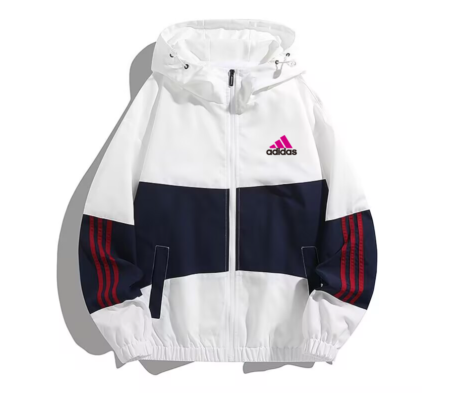 2025 Adidas White/Black/Wine Full Zipper Hoodie Windbreaker