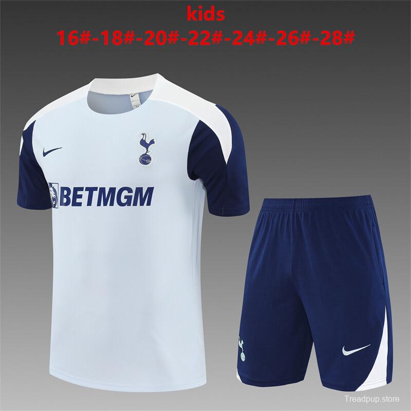25/26 Kids Tottenham Hotspur Grey Short Sleeve+Soccer Shorts