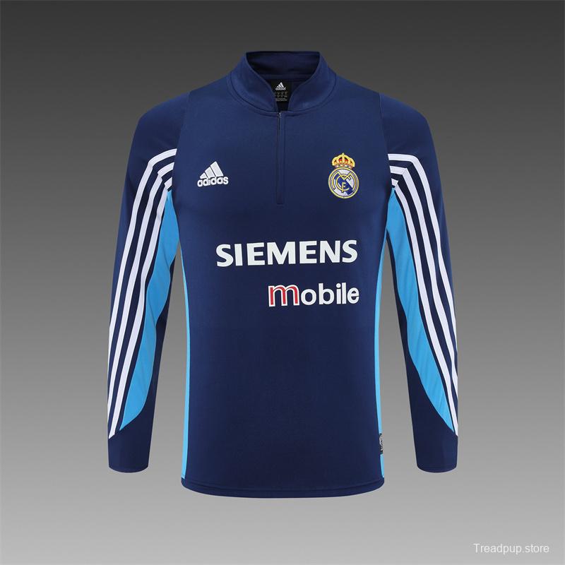 Retro 03/04 Real Madrid Royal Blue Half Zipper Jacket+Long Pants