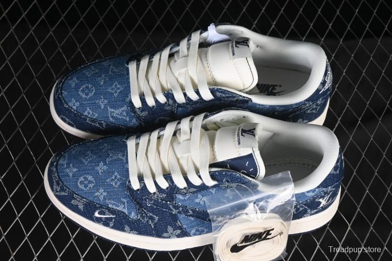 Nike Travis Scott x Fragment Design x Air Jordan 1 Low OG SP AJ1 Low-top Casual Sneakers with Washed Denim Blue Print - XD0798-312
