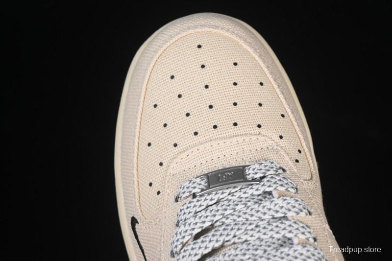 Nike Air Force 1 '07 Low Stussy Collaboration Beige Black Canvas Casual Sneakers - XX3168-155