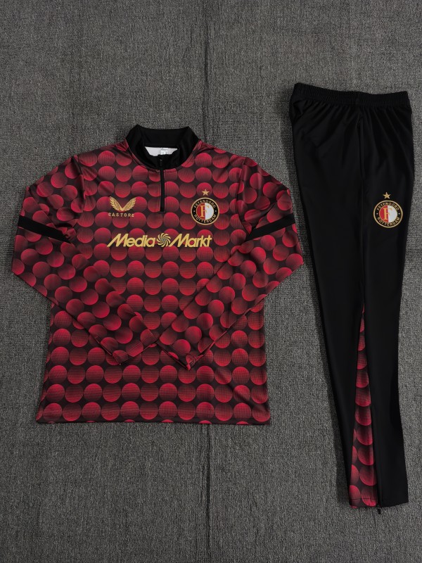 25/26 Kids Feyenoord Red Black Camouflage Half Zipper Jacket+Long Pants