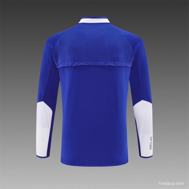 2002 Brazil Color Blue Half Zipper Jacket+Long Pants