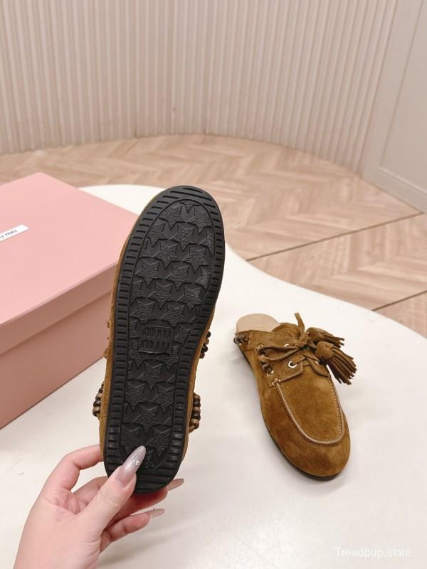 Miu Miu Fall Winter 2025 Tassel Loafer Mule with Beaded Accents - LY00320