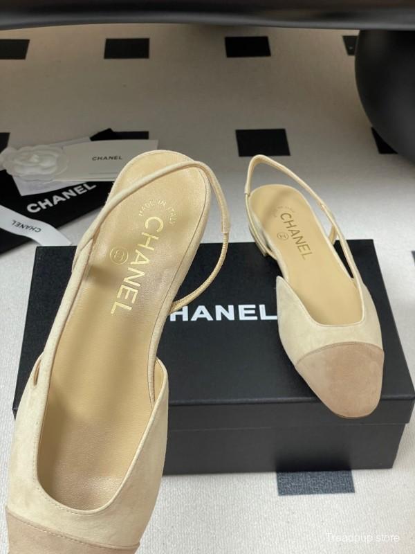 Chanel Sling-back Two-Tone Suede Slingback Sandals Flat/Block Heel - KFY00280