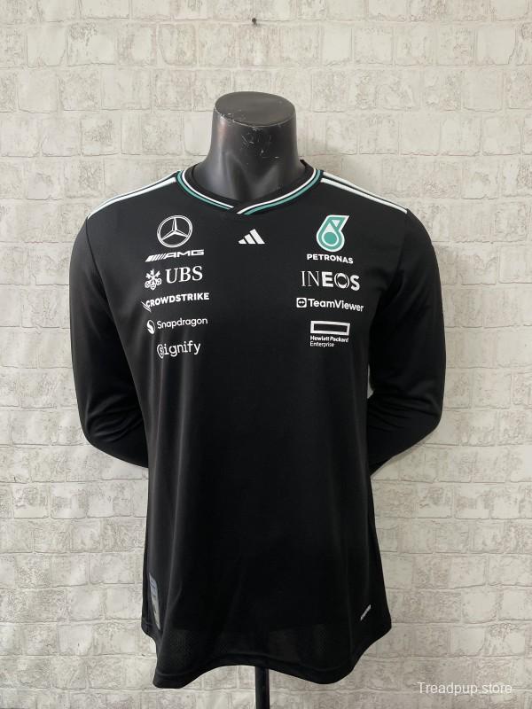 2026 F1 Mercedes-AMG Petronas F1 Team Black with Teal Trim Long Sleeve Shirt