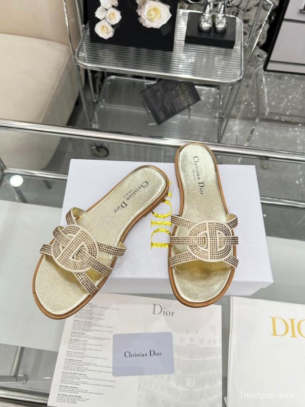 Dior D-Lane Sandals Hollow-out Monogram Flat Slides - LY00220/LY00260