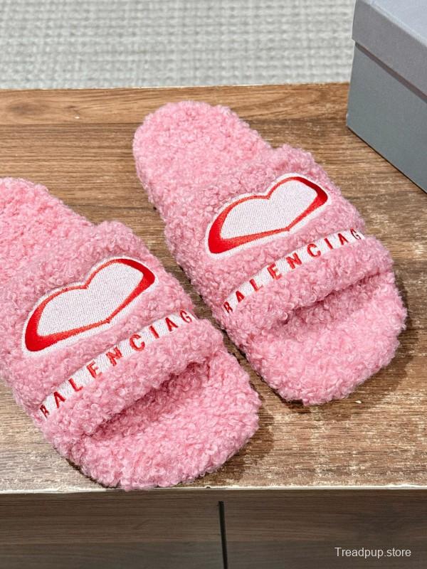Balenciaga 2025 SS Qixi Limited Series Letter Embroidery Platform Shearling Slippers - AS00200
