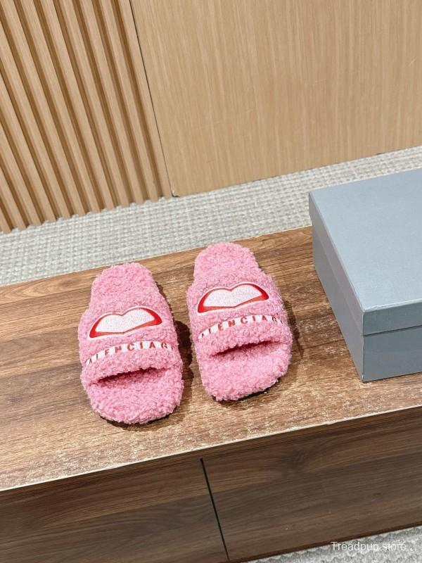 Balenciaga 2025 SS Qixi Limited Series Letter Embroidery Platform Shearling Slippers - AS00200