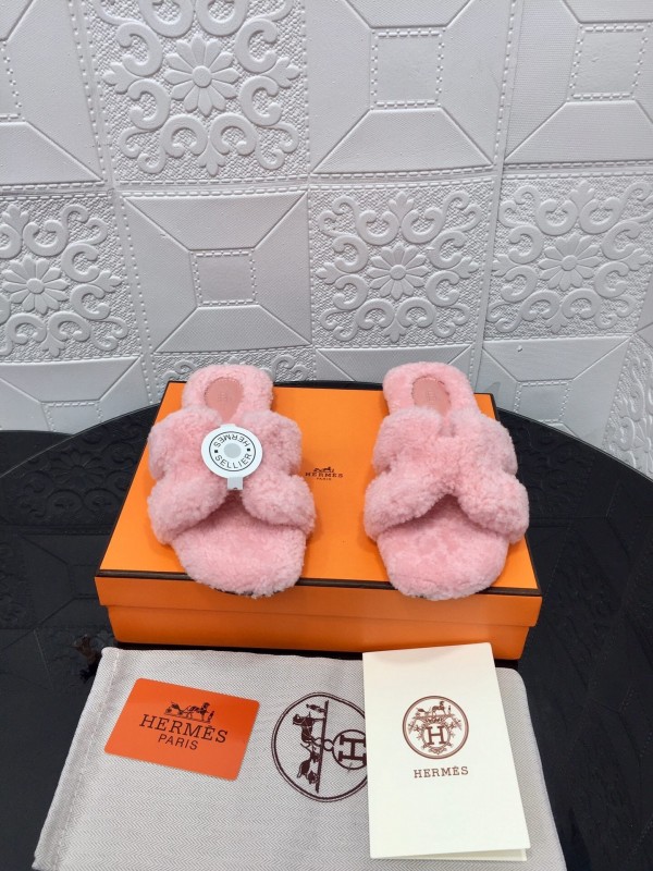 H Eiderdown Teddy Wool H Slippers Flat Sole Winter Home Shoes - LY00240